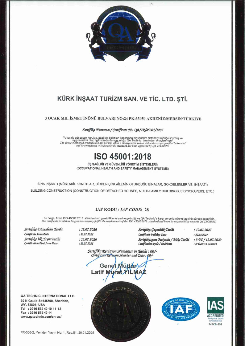 KÜRK İNŞAAT 45001 CERT 1207