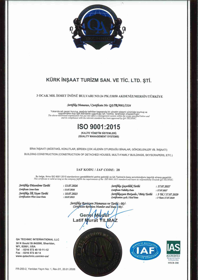 KÜRK İNŞAAT 9001 CERT 1324